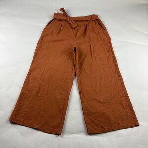BP Terracotta Brown Crinkle Cotton High Rise Relaxed Leg Pant L
